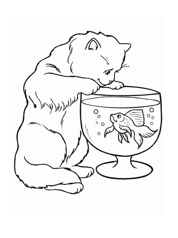 coloriage le chat et le poisson